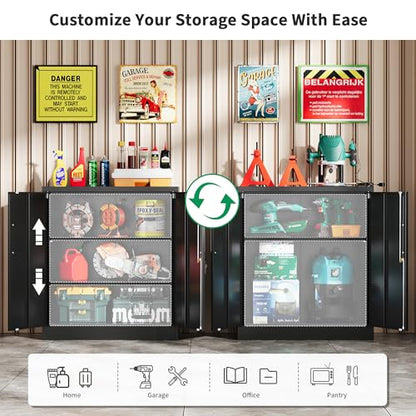 Metal Storage Cabinet with Locking Doors, 35.4" Steel Locker Organizer with Adjustable Shelves, Garage Utility Cabinet for Home, Office, Shop, and School - size: 35.4"H x 31.5"W x 15.7"D