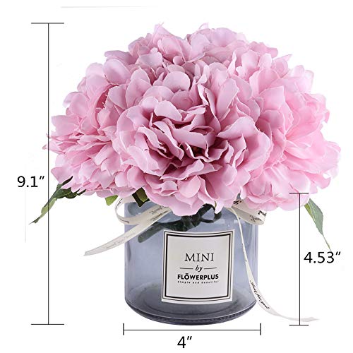 XIAYAN Artificial Flower and Glass Bottle Set, Isn Style, Suitable for Living Room, Dining Table, Office, Wedding, Hotel Banquet and Family Decoration. (Pink Purple)