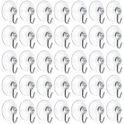 Mudder 80 Pcs Suction Cup Hooks Wall Clear Suction Cups with Metal Hooks Window Hangers for Glass Wall Towel Hangers Supplies Bathroom Glass Kitchen Decorations,3 lbs (45 mm) - size: 45 mm