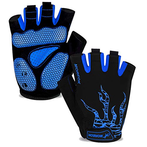 MOREOK Cycling Gloves Bike Bicycle Gloves, Half Finger 5MM Gel Anti-Slip - color: Blue, size: Large
