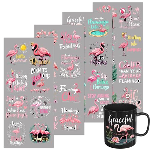 UV DTF Cup Wrap Transfer Stickers, 4 Sheets Flamingos Rub On Transfers for Tumblers Water Bottles Glass Cups Mugs Ceramics - style: Flamingos