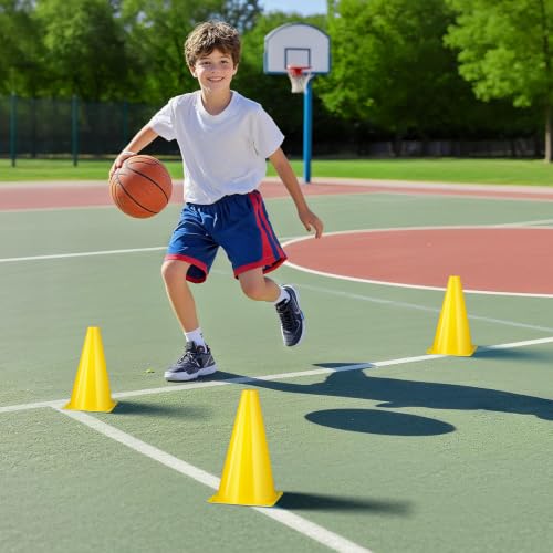 24pcs Cones 9 Inch Soccer Cones and Plastic Traffic Cones, Durable Cones for Sports Training, Ideal for Soccer, Basketball, Football, Skating, and Agility Drills Practice - color: yellow
