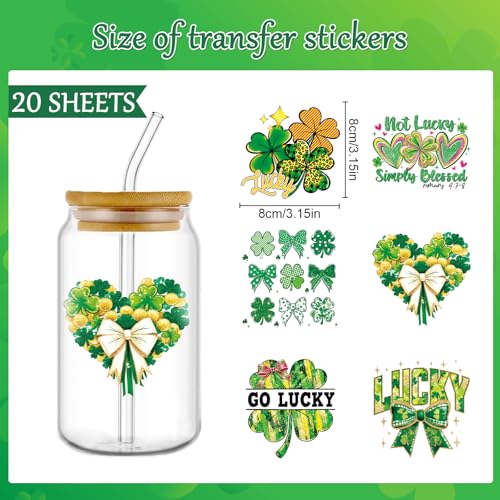 UV DTF Cup Wrap - 20 Pcs St Patricks Day Bow UV DTF Transfers Stickers for 16 OZ Lucky Shamrock Waterproof UVDTF Transfer Decals for Glasses Cups Mug DIY Crafts - style: St Patricks Day