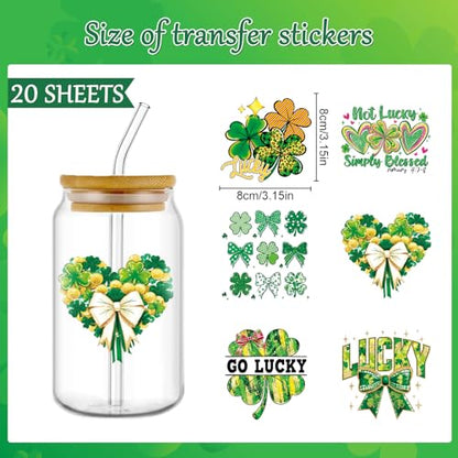 UV DTF Cup Wrap - 20 Pcs St Patricks Day Bow UV DTF Transfers Stickers for 16 OZ Lucky Shamrock Waterproof UVDTF Transfer Decals for Glasses Cups Mug DIY Crafts - style: St Patricks Day