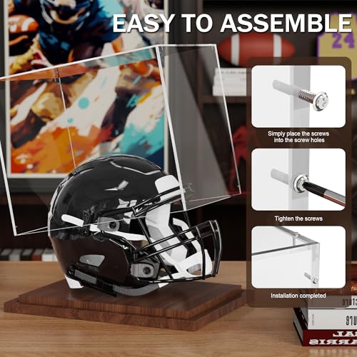 VGMiu Football Helmet Display Case Full Size Clear Case with Wood Base - size: Football Helmet Case