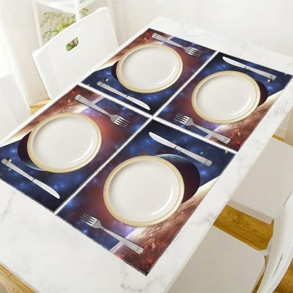 Placemat Set of 4 Washable Place Mats Heat Resistant Planets in Space Background Table Mats for Kitchen Non-Slip Placemats Wipeable Desktop Protection Mat for Dining Table - color: Planets in Space Background