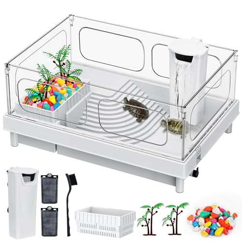 Turtle Tank Kit - Starter Aquarium with Filter, Brush, Easy to Install & Clean, for Turtles, Crabs, Small Reptiles
