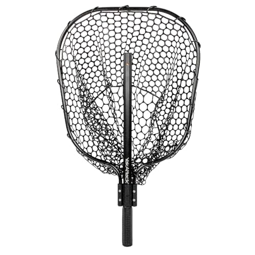 YakAttack 16” x 19” Landing Net with 24” Telescoping Handle & Rubber Netting, Black | Floating Fishing Net for Kayak, Boat & Bank Anglers | Snag-Free Catch and Release Net
