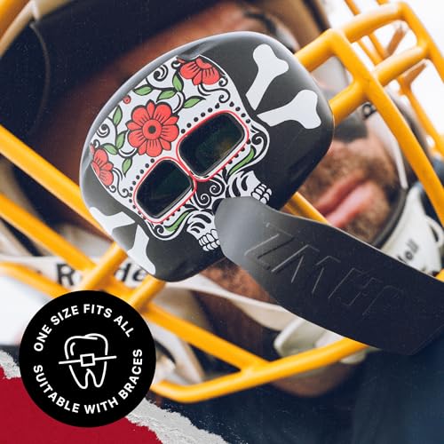 SAFEJAWZ Lip Guard, Football Mouth Guard with Detachable Strap - color: Skull