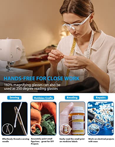 OKH 160% Magnifying Glasses, Flip Up Down Lens, Hands-Free Magnifier Eyeglasses for Close Work, Reading, Sewing, Jewelry Making, Craft, Hobby, Painting - color: Clear