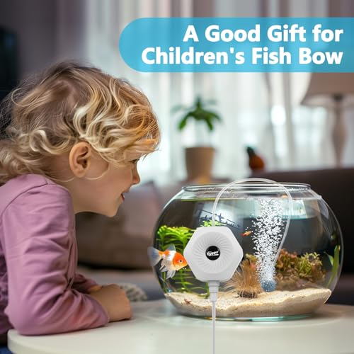 hygger Ultra Silent 1.5W Fish Bowl Aqaurium Mini Air Pump with Accessories, Oxygen Aerator Kit for Fish Tank 0.5-15 Gallon, Comes with 3/16 Inch Air Tubing, Air Stone, AC 110V/60HZ