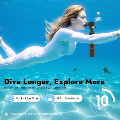 Mini Air Scuba Tank Diving Kit, Air Pump Set Oxygen Tank Pump Diving Equipment 0.53qt Manual Underwater Breathing Portable Scuba Diving Tank Kit for Underwater Exploration Ship Cleaning