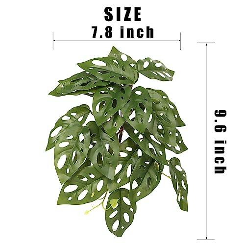 2Pack Reptile Fake Plants for Terrarium, Snake Tank Accessories, Habitat Decor Artificial Hanging Plants with Suction Cup - Fake Swiss Cheese Plants Monstera Adansonii