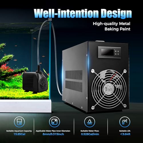 15/42 Gallon Aquarium Chiller, 1/10 HP Fish Tank Water Cooler with Special Quiet Design Refrigeration Compressor for Axolotl Coral Jellyfish (60L/15Gallon) - size: 60L/15Gallon