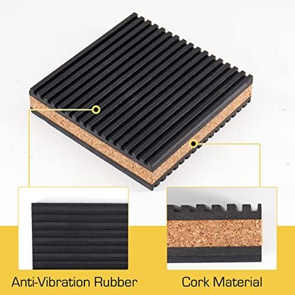 4 Pack Rubber Anti Vibration Pads with Cork Material, 4" x 4" x 7/8" Vibration Isolation Pads for Air Conditioner,HVAC System,Compressors,Washer and Dryer Noise and Vibration Reduction - size: 4" x 4" x 7/8"