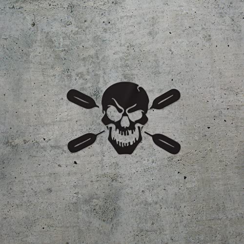 2 Pcs - Decal Stickers Of Skull With Oars Paddle Kayak Fishing Head (Black) Premium Waterproof Vinyl Decal Stickers For Laptop Phone Accessory Helmet Car Window Mug Tuber Cup Door Wall Deco ANDstic587