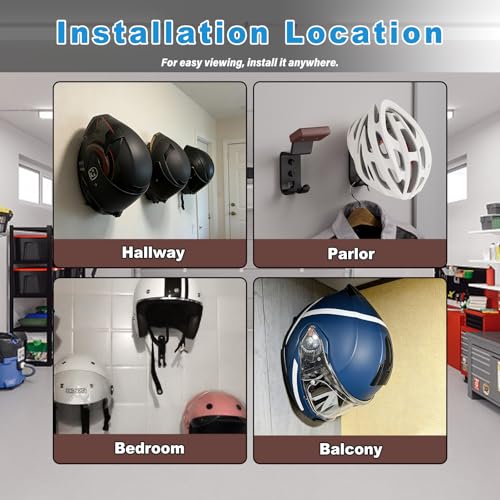 Motorcycle Helmet Holder Wall Mount - Heavy Duty Helmet Hanger Rack with 2 Key Hooks, Solid Wood & Strong Steel Design for Bike, Football, Skiing Sports Gear, Jackets & Hats (2) - color: Red*2