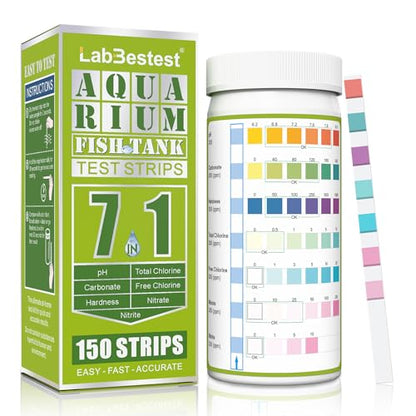 Aquarium Test Strips - Aquarium Water Test Kit - 150 Fish Tank Test Strips for Freshwater Saltwater - Pond Water Tester Kits - Rapid Accurate Easy to Test Nitrate, Nitrite and More (7-Way)