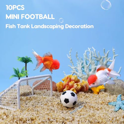 GLOGLOW 10Pcs Mini Soccers Aquarium Decoration, Lifelike Soccer Balls for Fish Tank Sports Themed Decoration (S) - size: Small