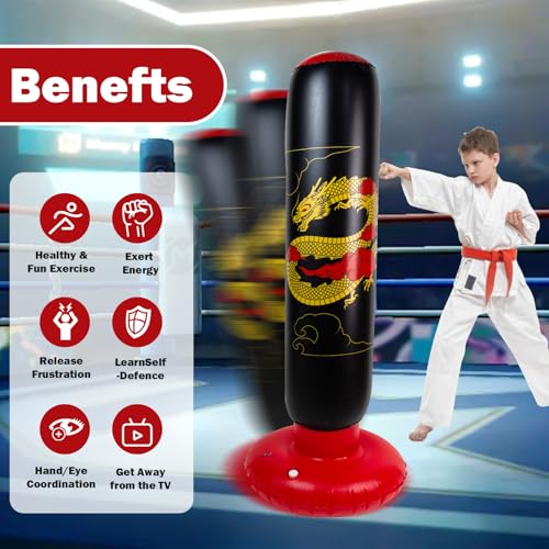 Onirii 66 Inch Kids Inflatable Punching Bag - color: Golden Dragon