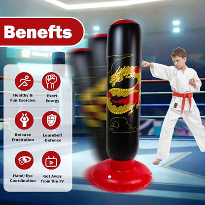 Onirii 66 Inch Kids Inflatable Punching Bag - color: Golden Dragon