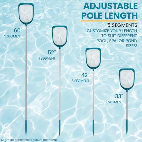 Pool Skimmer Net with Adjustable 48" Aluminum Pole, Fine Mesh Medium-Depth Net for Above Ground Pools, Ponds, Hot Tubs, Spas and Fountains for Leaf and Debris Removal - size: 5ft pool skimmer with pole