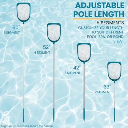 Pool Skimmer Net with Adjustable 48" Aluminum Pole, Fine Mesh Medium-Depth Net for Above Ground Pools, Ponds, Hot Tubs, Spas and Fountains for Leaf and Debris Removal - size: 5ft pool skimmer with pole