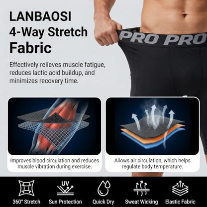 LANBAOSI Mens Compression Shorts with Phone Pocket Running Gym Yoga Athletic Tights Baselayer Summer Cool Dry Underwear Pack - color: Camo Green, size: Medium