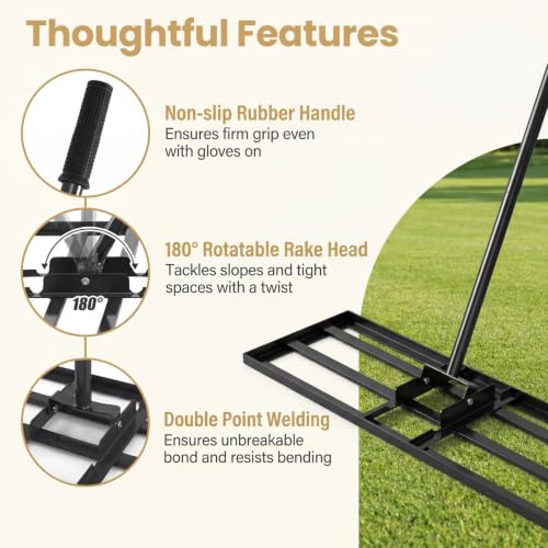 COSTWAY 30x10 Inch Lawn Leveling Rake, Soil Sand Dirt Leveling Tool, Ground Leveler for Yard, Landscape, Garden, Pasture (Black, 30"x10") - color: Black