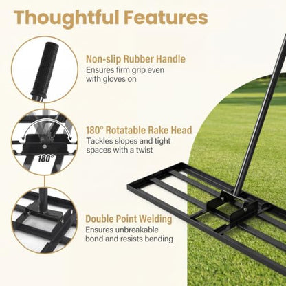COSTWAY 30x10 Inch Lawn Leveling Rake, Soil Sand Dirt Leveling Tool, Ground Leveler for Yard, Landscape, Garden, Pasture (Black, 30"x10") - color: Black