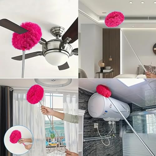 Duster Mop with Extension,Dust Mop Reusable Fan Cleaning Tool for Home, Car, Office, Blades, Windows, Glass Furniture，Rose Red
