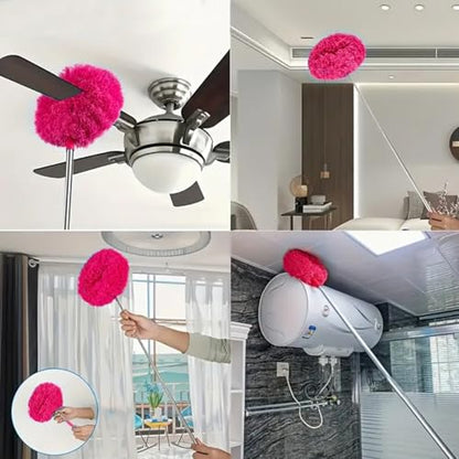 Duster Mop with Extension,Dust Mop Reusable Fan Cleaning Tool for Home, Car, Office, Blades, Windows, Glass Furniture，Rose Red