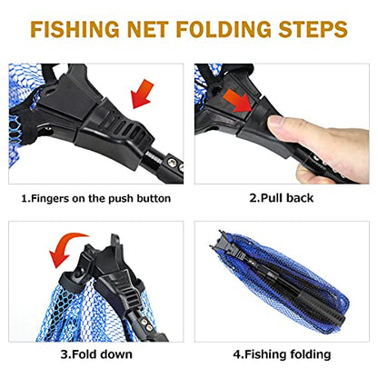 SANLIKE Fishing Net Folding Landing Net with Extra Long Telescoping Pole Handle, 37-98.4inch Rubber Coated Fishing Net for Easy Catch Release, Fish Net for Kids and Adults, 98.4"/ 71"/ 50.4"/ 43"/ 37" - size: 29.9-43"