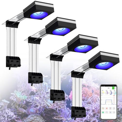 4PCS RL90 Full Spectrum Led Aquarium Fish Tank LED Reef Light Marine Aquarium Lamp for 96" 240CM Reef Fish Tank Light with Smart APP Control - color: Black, size: Full Spectrum - With Arm Kit