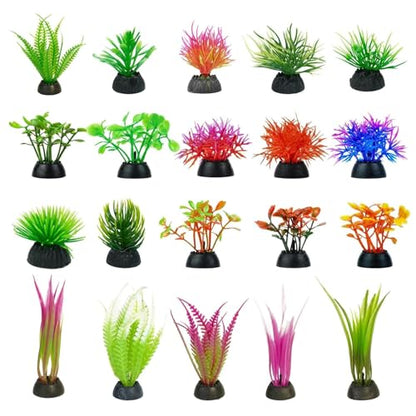 20Pcs Fish Tank Decorations Set, Mini Aquarium Plants, Fish Tank Decor, Small Fish Tank Decorations for Home and Office Aquariums