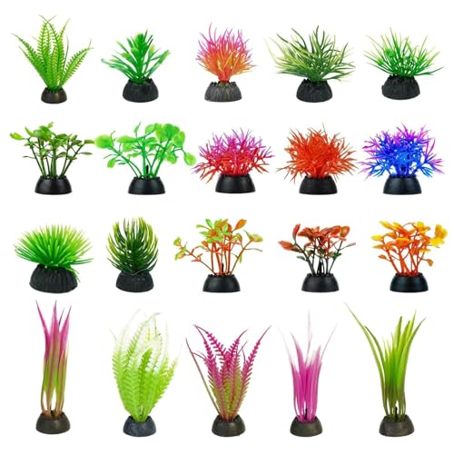 20Pcs Fish Tank Decorations Set, Mini Aquarium Plants, Fish Tank Decor, Small Fish Tank Decorations for Home and Office Aquariums