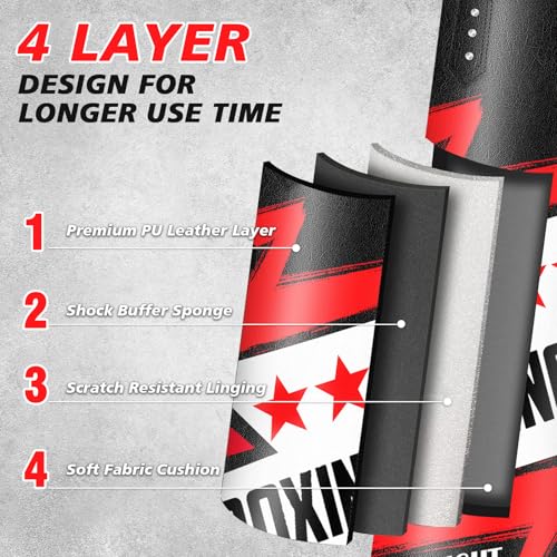 Filled Punching Bag for Adults, 4FT Boxing Bag with Sponge Filler & Gloves | PU Leather Hanging Punching Bag, Heavy Kicking Bag Boxing Equipment for MMA Training Karate Kickboxing - style: Fighting