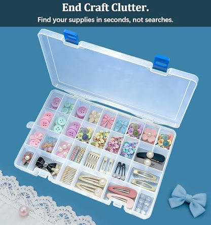 Qualsen 34 Grid Plastic Organizer box with Adjustable Dividers, Fishing Tackle Box and Bead Organizer Box for Jewelry, screw, Earrings, Art Craft, Tools, Fishing Hooks, and Small Accessories