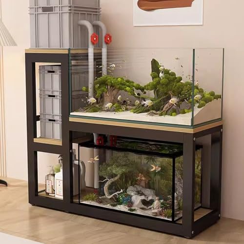 Fish Tank Stand,Multi-Tier Aquarium Turtle Shelf - Sturdy Metal Fish Tank Stand with Non-Slip Pads, 51.2in (130cm) Black - Perfect for Reptile and Aquatic Pet Display - color: Black C, size: 130cm/51.2in