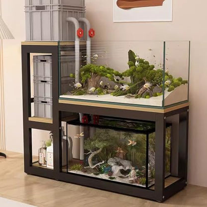 Fish Tank Stand,Multi-Tier Aquarium Turtle Shelf Stand, Sturdy Metal Fish Tank Holder with Non-Slip Pads, Adjustable Height, Black (110cm/43.3in) for Reptiles and Aquatic Pets - color: Black C, size: 110cm/43.3in