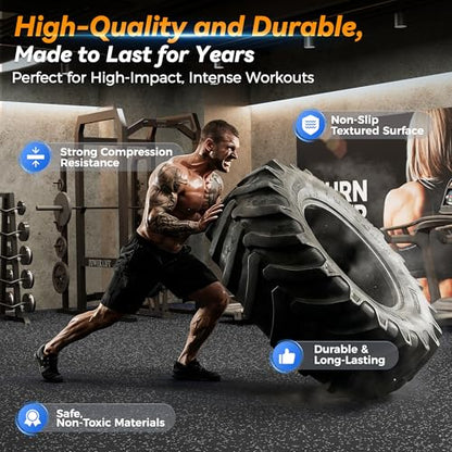 SUPERJARE 1" Extra-Thick Rubber Top Exercise Mat, Gym Flooring for Home Gym | Puzzle Gym Mat for Workout Equipment, Interlocking Floor Tiles with EVA Foam, 6 Pcs 24 Sq Ft, Black/Grey - size: 6 Tiles (24 Sq Ft)