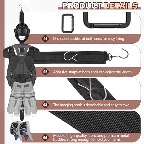 50 Inch Portable Hockey Gear Hanger Strap Vertical or Horizontal Drying Rack Hockey Equipment Drying Organizer Hockey Stuff Hanger Drying Rack with 2 Adjustable Hook Camping Outdoor