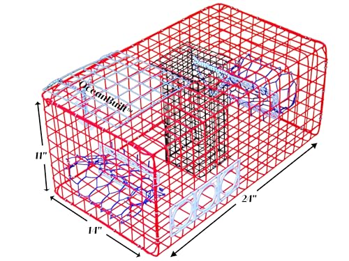 Florida Medium Blue Crab Trap – 24 x 14 x 11 Crab Pot for Recreational Crabbing – Two-Throat Entry Fishing Trap – PVC Coated Wire Saltwater Crab Trap - style: FL Medium Crab Trap Only
