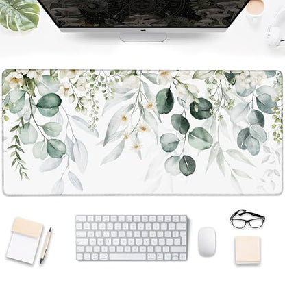 Desk Mat, Watercolor Eucalyptus Leaves and Peony Large Extended Gaming Mouse Pad,Waterproof Non-Slip Rubber Base and Stitched Edges Desk Pad for Work Game Office Home 35.4x15.7in - color: Colour3