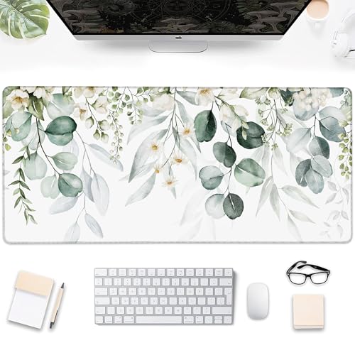 Desk Mat, Watercolor Eucalyptus Leaves and Peony Large Extended Gaming Mouse Pad,Waterproof Non-Slip Rubber Base and Stitched Edges Desk Pad for Work Game Office Home 35.4x15.7in - color: Colour3