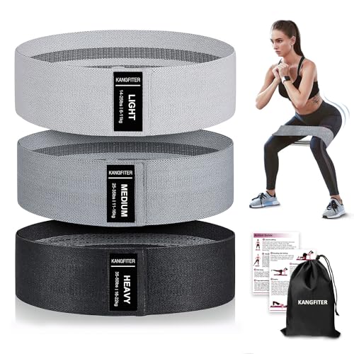 KANGFITER Non-Slip Fabric Resistance Bands for Working Out 3 Levels | Loop Exercise Bands for Booty Leg Butt Glute Hip, Elastic Stretch Workout Bands for Women Men Home Gym Fitness Yoga Pilates - color: 2.Grey and Black 3 PCS