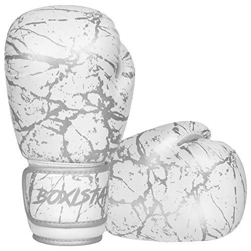 Athllete Boxistar Boxing Gloves, Boxing Gloves Men/Boxing Gloves Women, Available in 8 oz, 12 oz, 14 oz, 16 oz with Optimal Padding - color: White/Metallic Silver, size: 12 oz