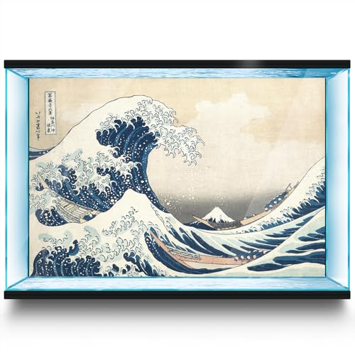 Aquarium Background Stickers - Japan Kanagawa Waves - Fish Tank Reptile Terrarium Decor Poster (60 x 30 cm / (23.6 x 11.8 inches)) - size: 60 x 30 cm / (23.6 x 11.8 inches)