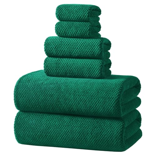 REDKISS Soft 6 Piece Bath Towel Set - 2 Bath Sheets, 2 Hand Towels, 2 Washcloths - Highly Absorbent, Quick Dry, Lightweight Towel Sets Collection, Premium Dark Green Towels for Bathroom, Gym & Spa - color: Dark Green