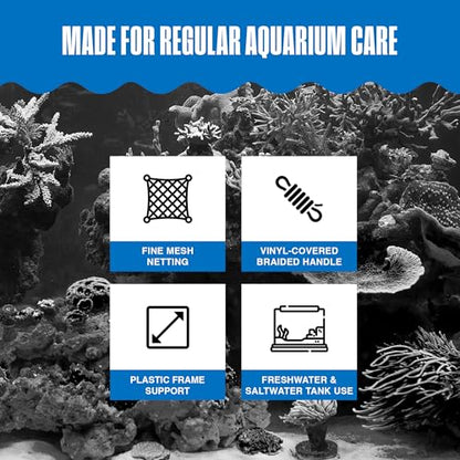 Penn-Plax Quick-Net Aquarium Fish Net - Fine Mesh, Vinyl-Covered Braided Handle - Small Aquarium Cleaning Tool for Gentle Fish Handling - Use in Freshwater & Saltwater Tanks - color: Blue, size: 2" Net - 10" Handle